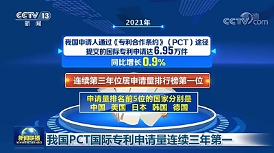 2021中國PCT國際專利申請全球***，華為居榜首
